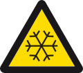 Varningsskylt med en snöflinga.