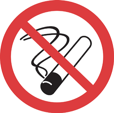 Förbudsskylt med en brinnande cigarett.